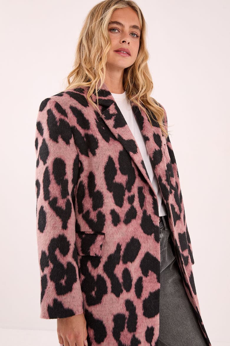 Leopard Wool Blend Tailored Coat, Alternate, color, Pink