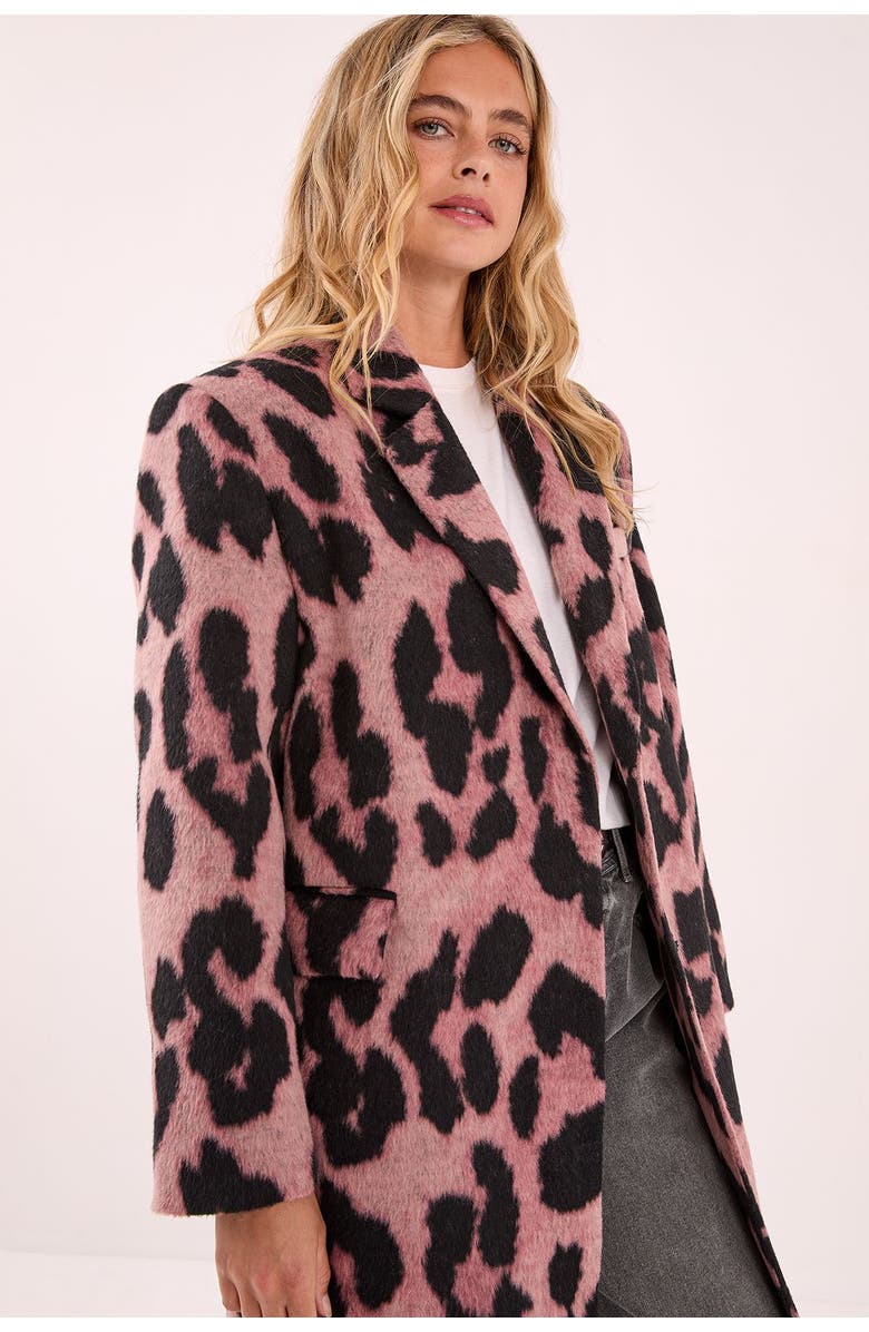 NASTY GAL Leopard Wool Blend Tailored Coat, Alternate, color, Pink