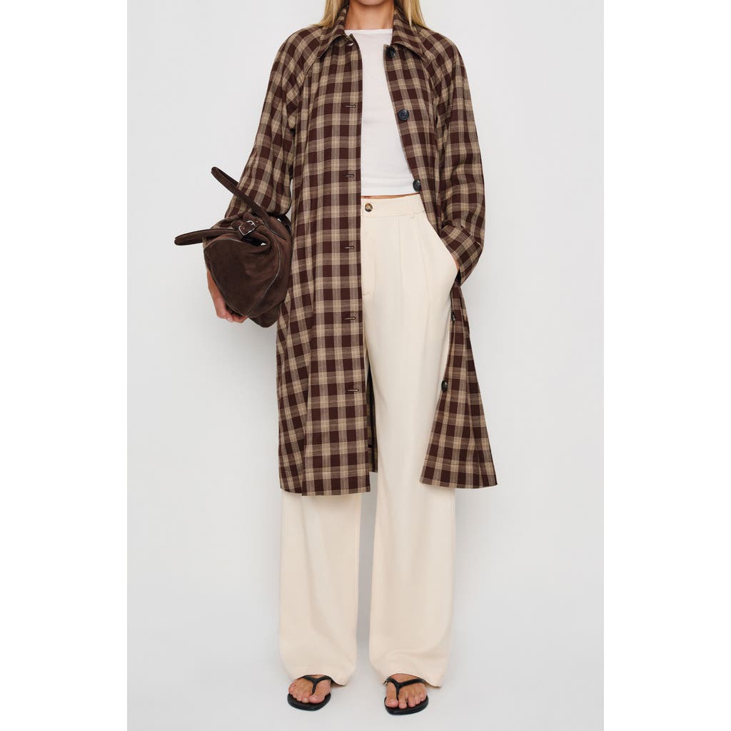 Reformation Beck Plaid Trench Coat In Brown