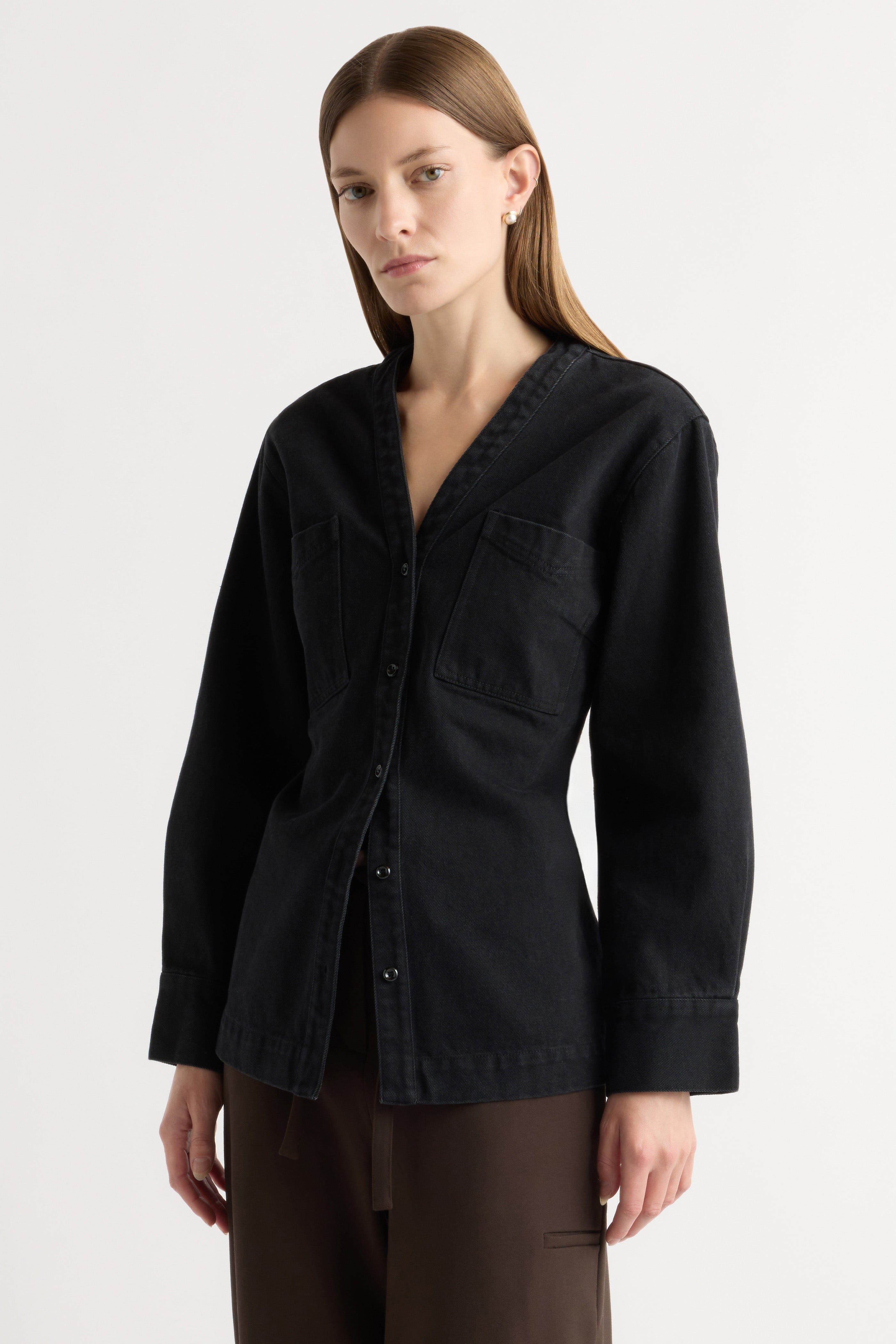Modern Citizen Emmett Structured-sleeve Denim Jacket In Black