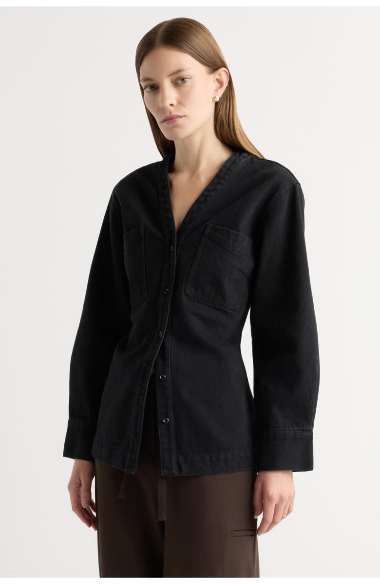 Modern Citizen Emmett Structured-Sleeve Denim Jacket, Main, color, Washed Black / Black