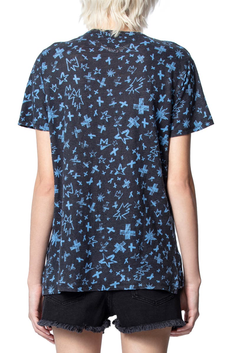 Zadig & Voltaire Aria Pastel Cross Linen T-Shirt, Alternate, color,