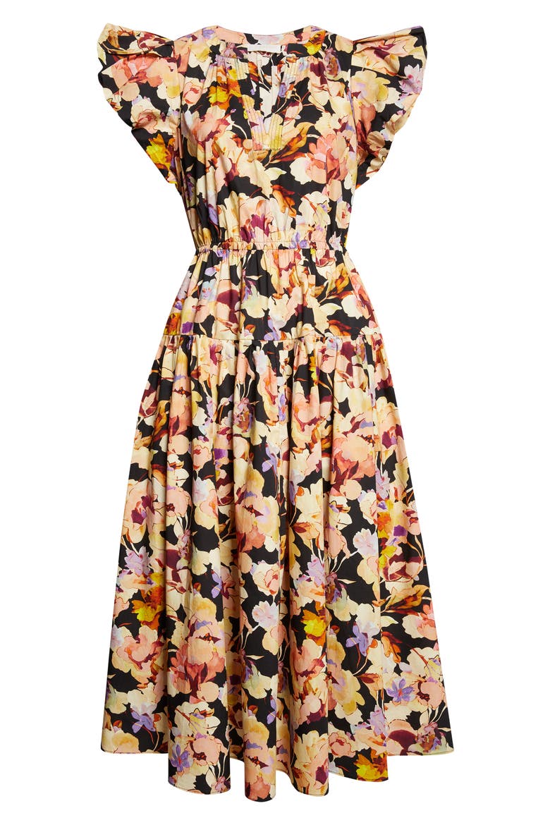 Marin Floral Silk Midi Dress, Main, color, NIGHT BLOOM