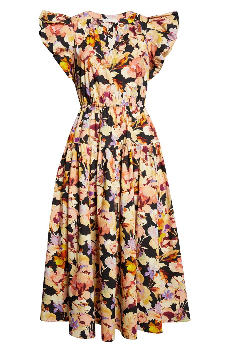 Ulla Johnson Marin Floral Silk Midi Dress, Main, color, Night Bloom