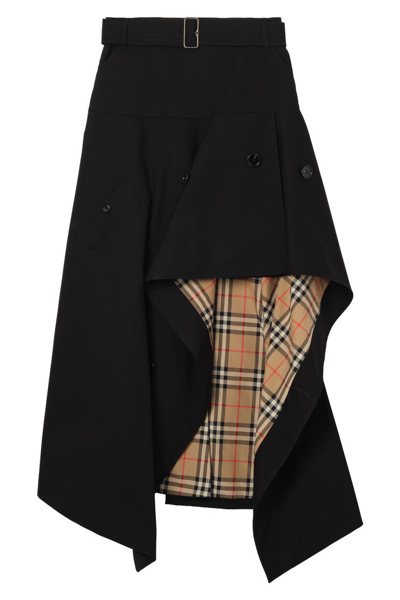 Heather Asymmetric Cotton Gabardine Trench Skirt, Alternate, color, BLACK