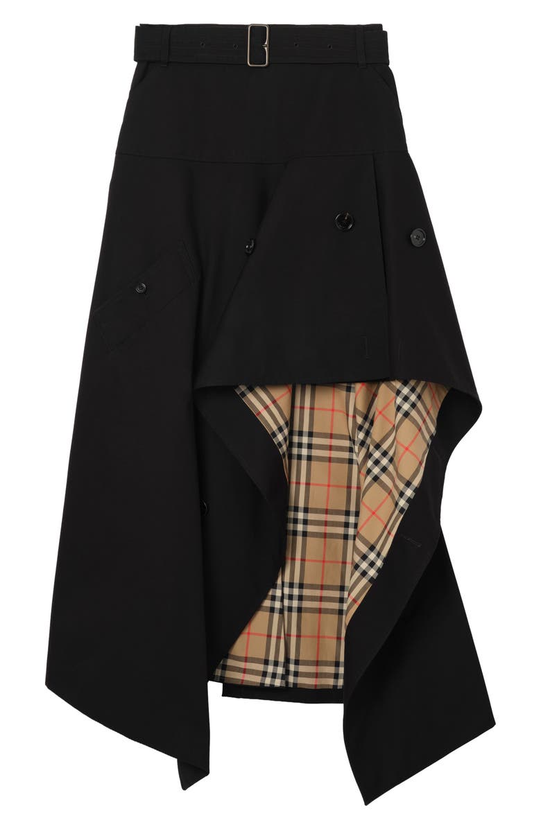 Burberry Heather Asymmetric Cotton Gabardine Trench Skirt, Alternate, color, Black