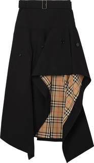 Burberry Heather Asymmetric Cotton Gabardine Trench Skirt