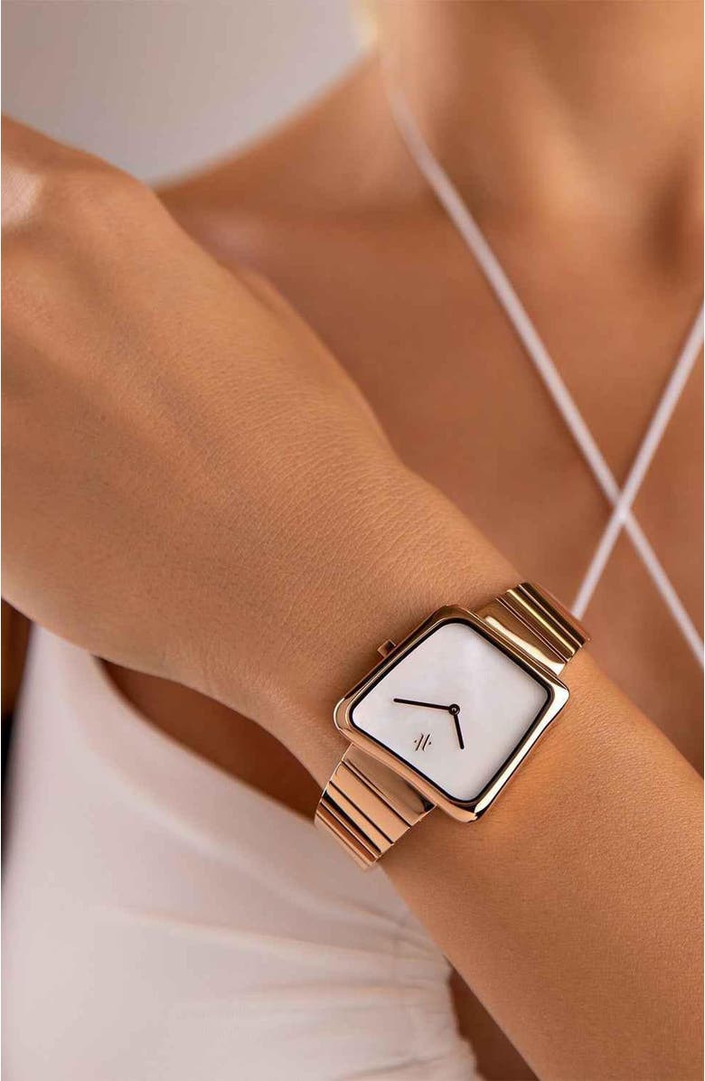 VANNA Nebula Gemstone Watch, Alternate, color, White Pearl-Rose Gold