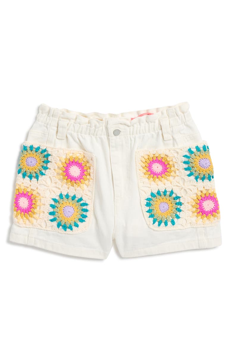 BLANKNYC Kids' Granny Square Crochet Trim Shorts, Main, color, 