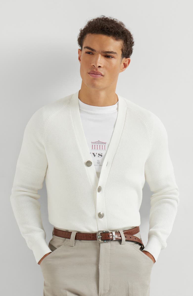 Brunello Cucinelli English Rib knit cardigan, Alternate, color, Panama