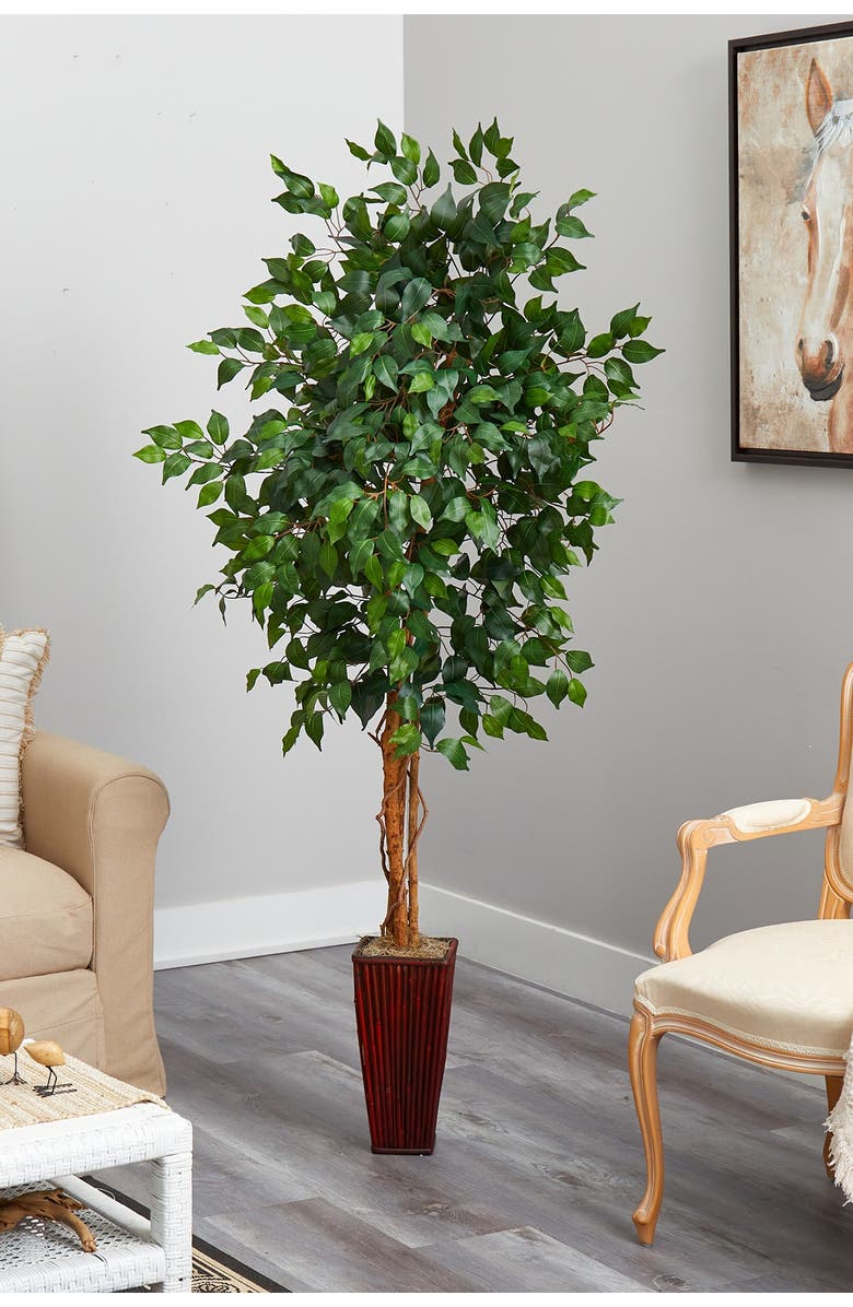 NEARLY NATURAL 6ft. Ficus Tree with Bamboo Planter, Alternate, color,