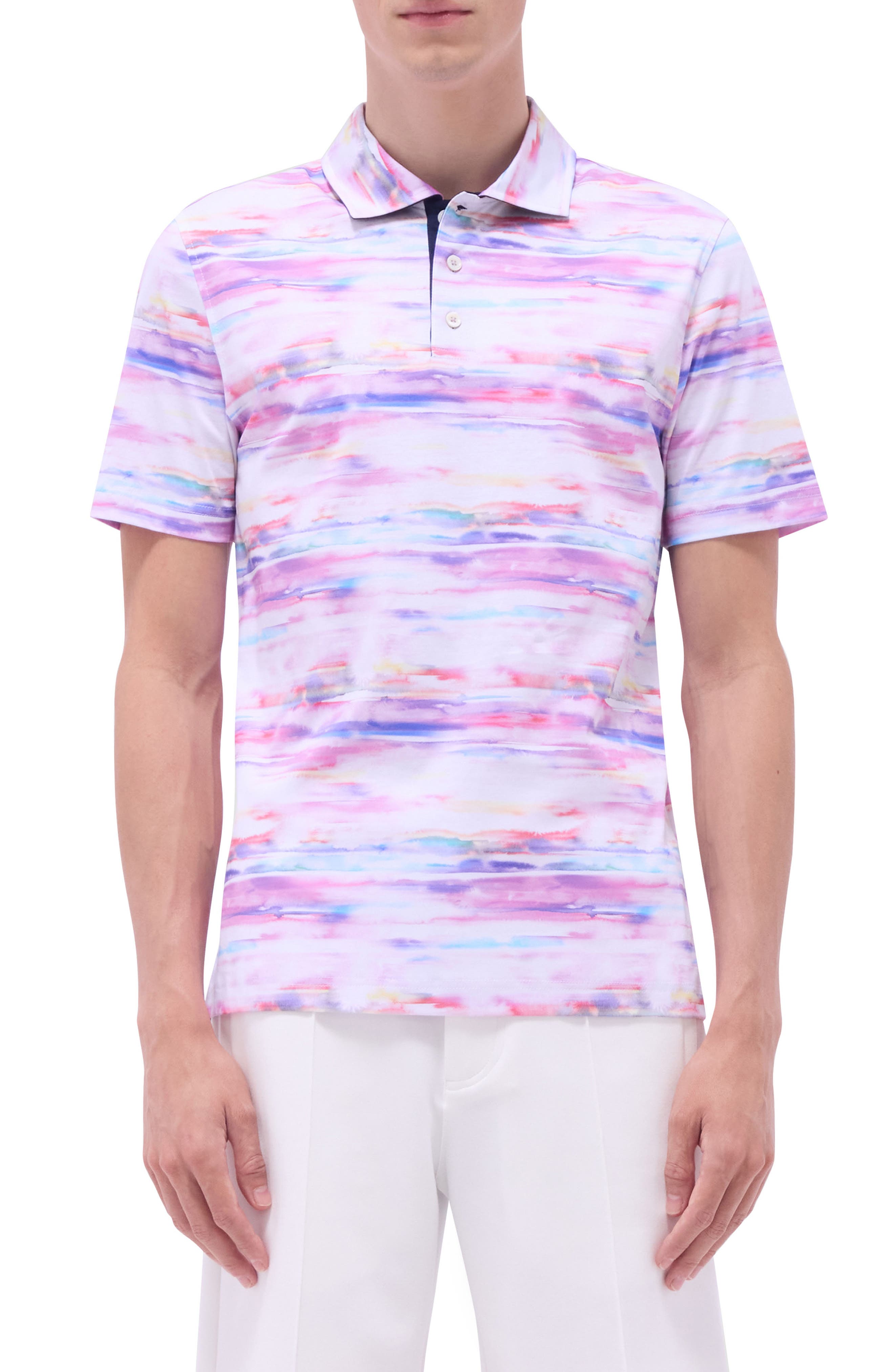 Bugatchi Hendrix Digital Watercolor Print Pima Cotton Polo