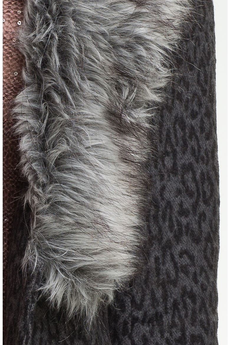 Faux Fur Lapel Leopard Print Coat, Alternate, color, LEOPARD BLEND BLACK