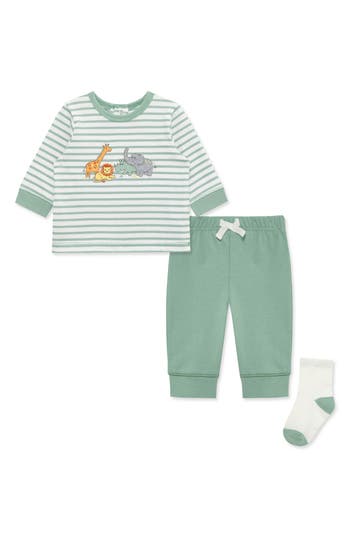 Little Me Jungle T-shirt, Joggers & Socks Set In Green