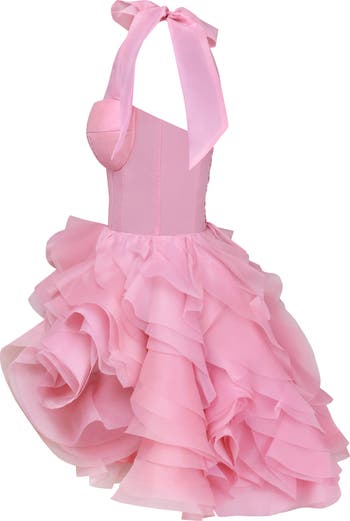 Danceable Mini With Ruched Flower Appliques