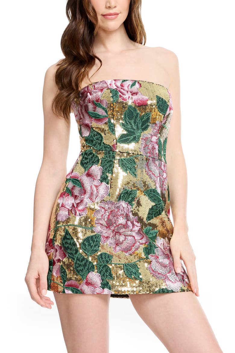 Scottie Sequin Floral Embroidered Minidress, Alternate, color, GOLD MULTI
