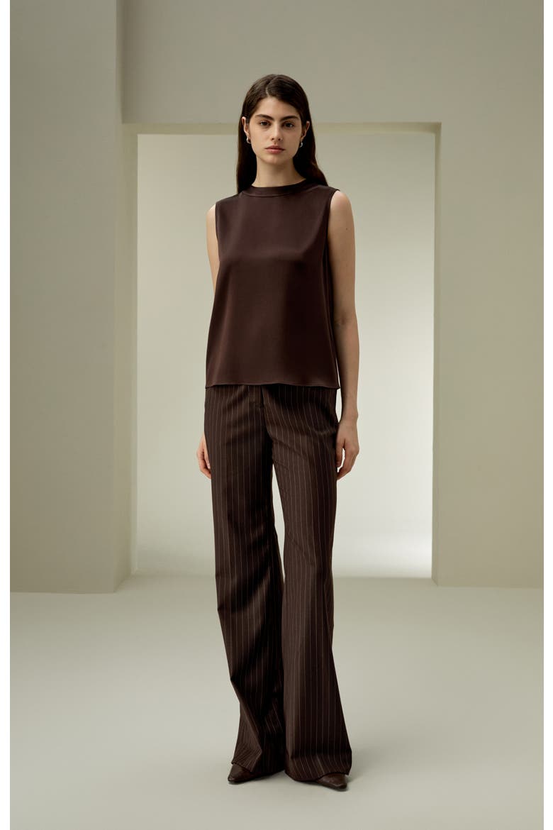 Women's Sleeveless Round Neck Silk Top, Alternate, color, Dark-Brown