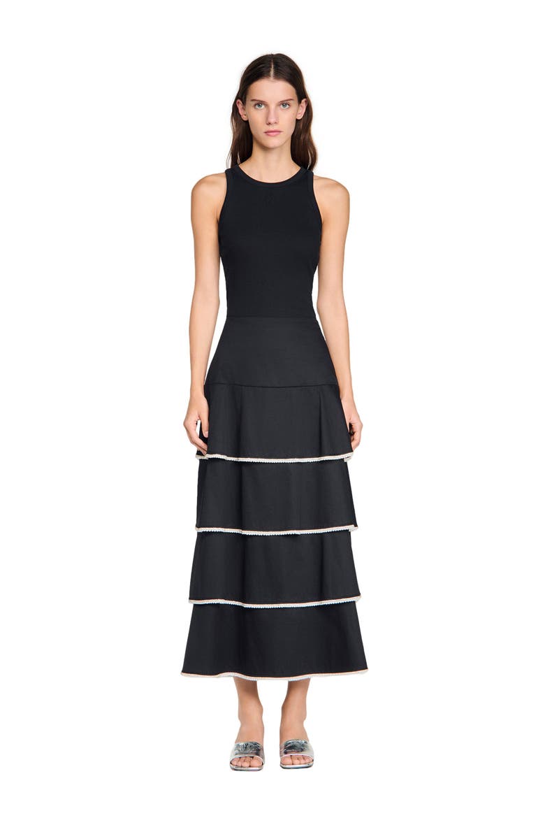 Long ruffled rhinestone skirt, Alternate, color, Black