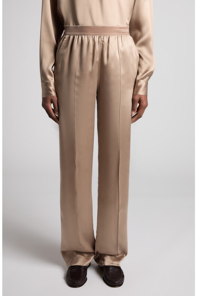 Silk Satin Pajama Pants, Main, color, DESERT TAUPE