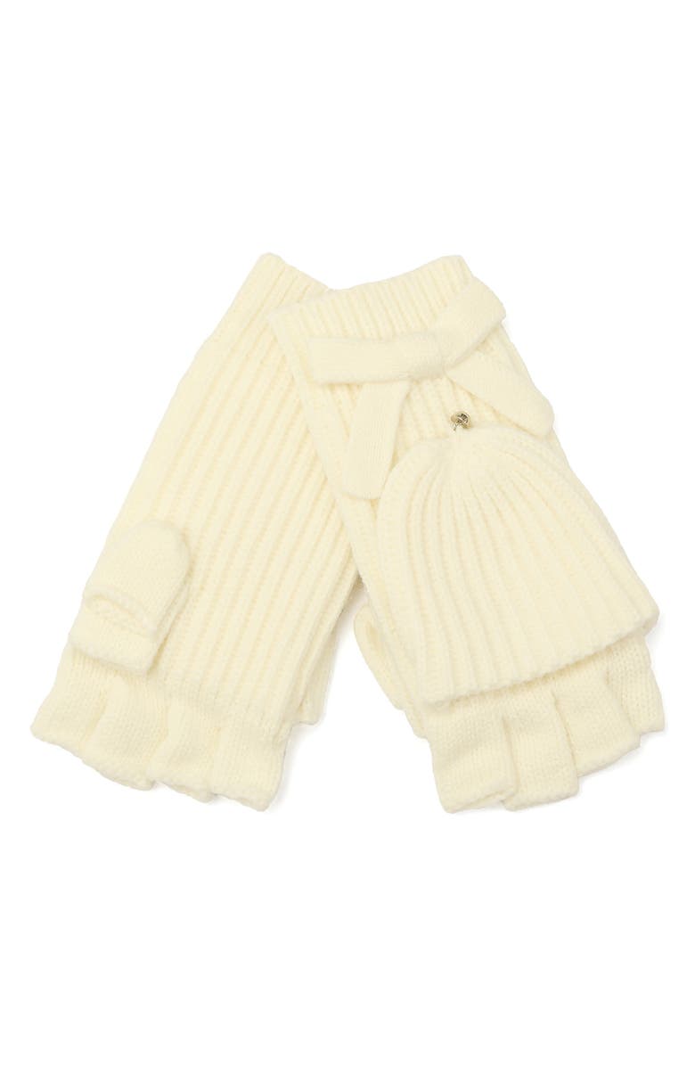 Kate Spade New York knit bow pop-top mittens, Main, color, Cream