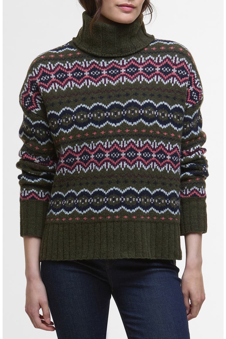 Helen Fair Isle Wool Blend Turtleneck Tunic Sweater, Main, color, OLIVE MULTI