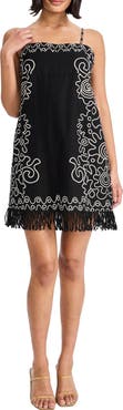 The Good Journey Embroidered Fringe Trim Sleeveless Minidress
