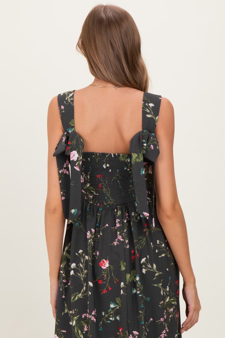Green Floral Bow Strap Maxi Dress, Alternate, color, Forest Green