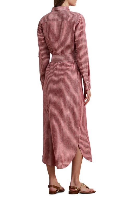 Ralph Lauren Womens Striped Linen Roll Tab Sleeve Shirtdress 0p 22w In Pink