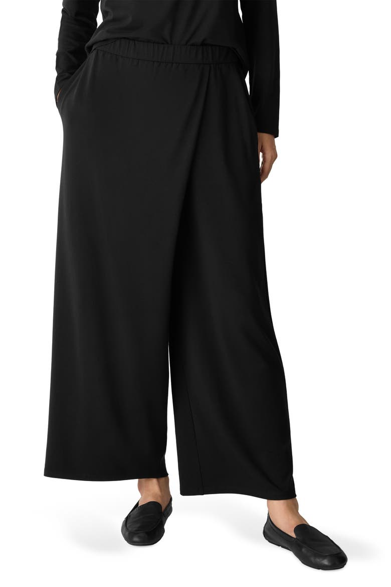 Faux Wrap Front Wide Leg Ankle Pants, Main, color, BLACK