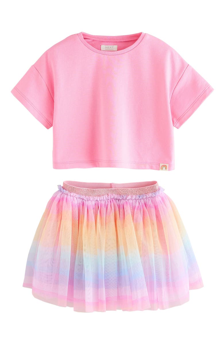 NEXT Kids' T-Shirt & Rainbow Tutu Skirt Set (Baby, Toddler & Little Kid, Main, color, Pink