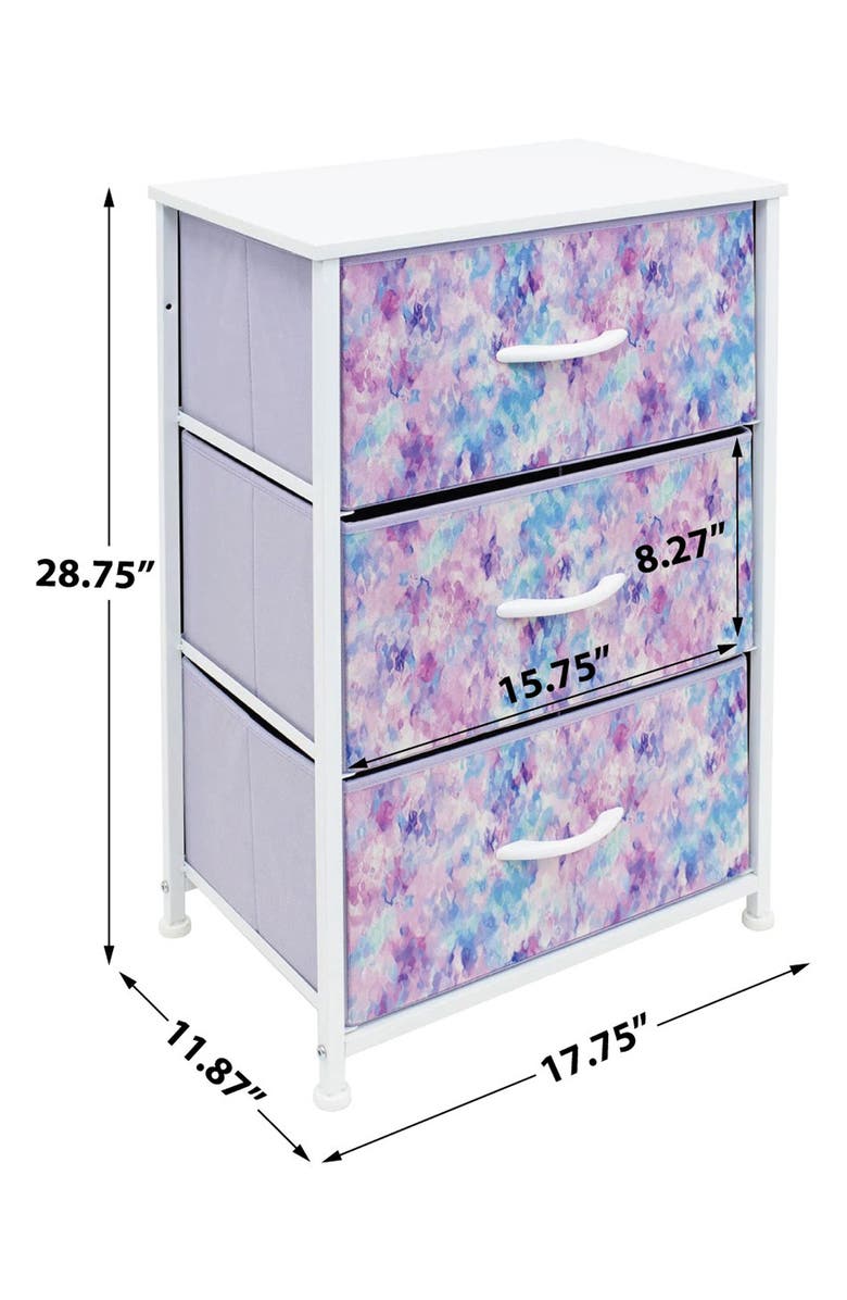 SORBUS Purple Tie-Dye 3-Drawer Nightstand, Alternate, color,