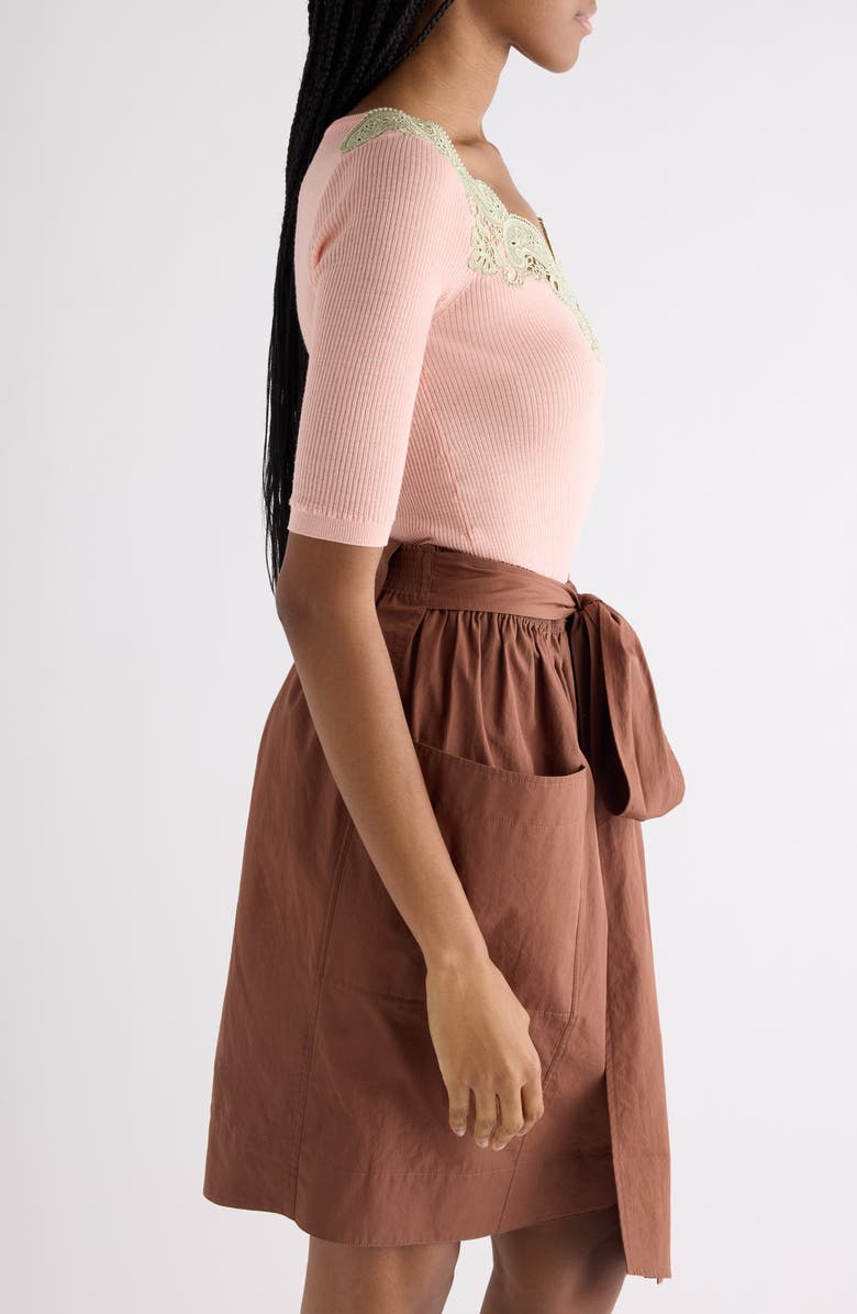 Chloé Lace Trim Rib Wool Sweater, Alternate, color, Tender Pink