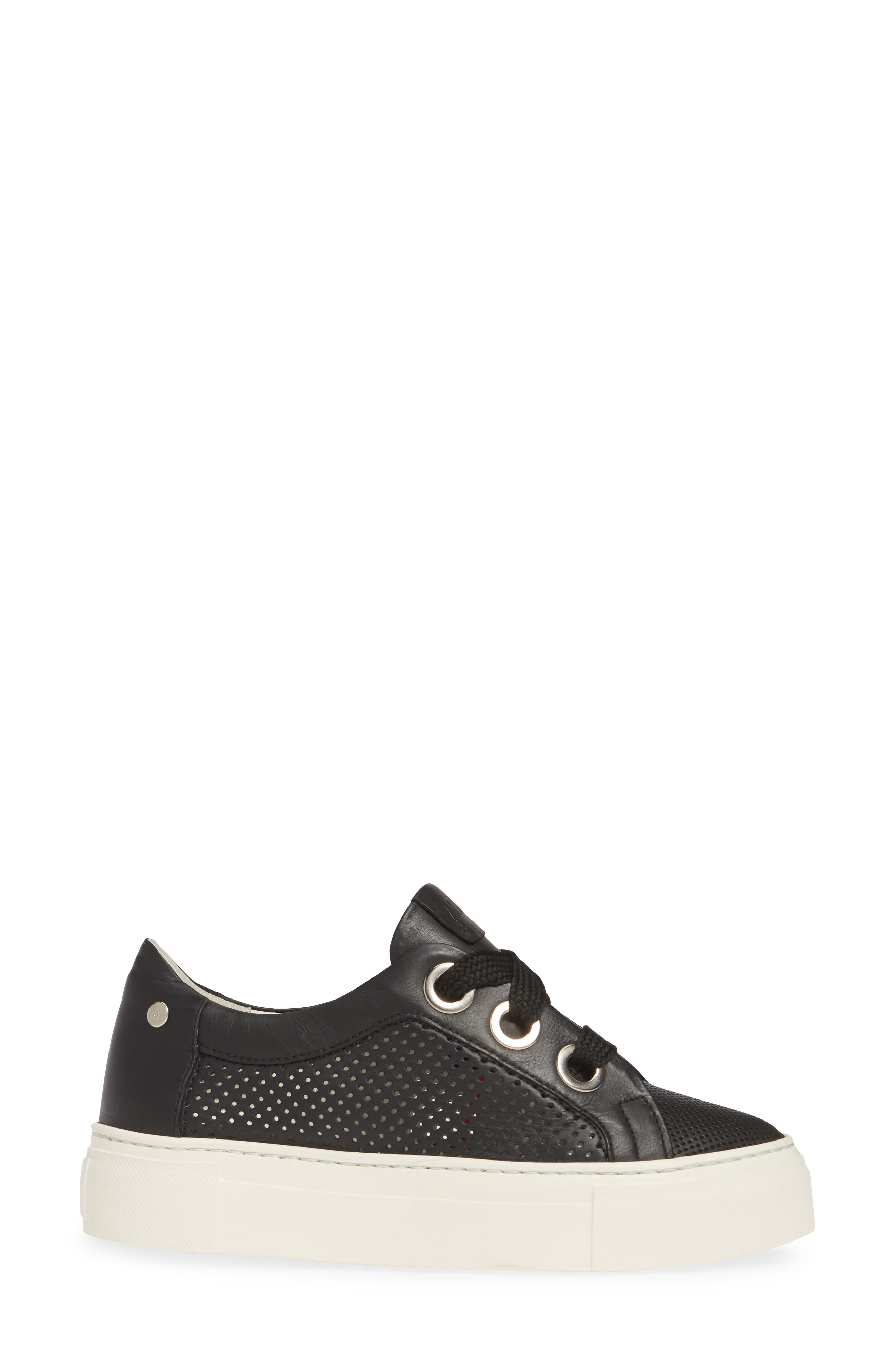 Perforated Platform Sneaker, Alternate, color, BLACK LEATHER