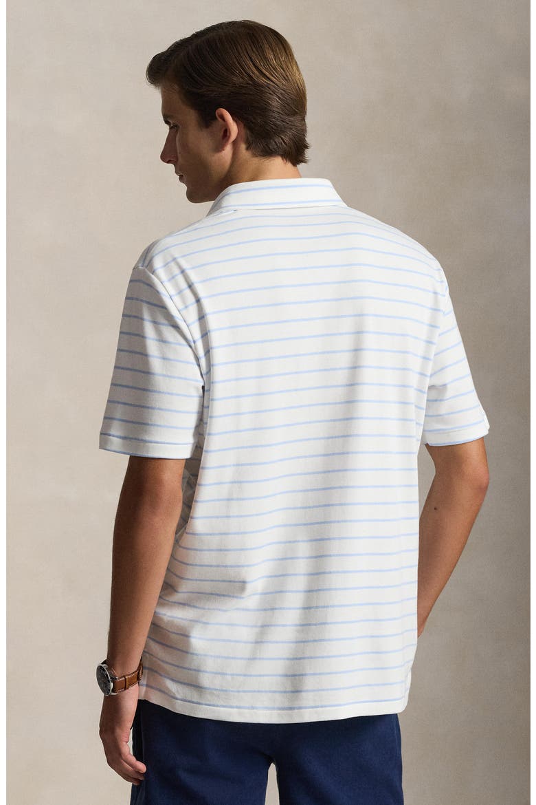 Striped Soft Cotton Polo, Alternate, color, WHITE/ PEBBLE BLUE