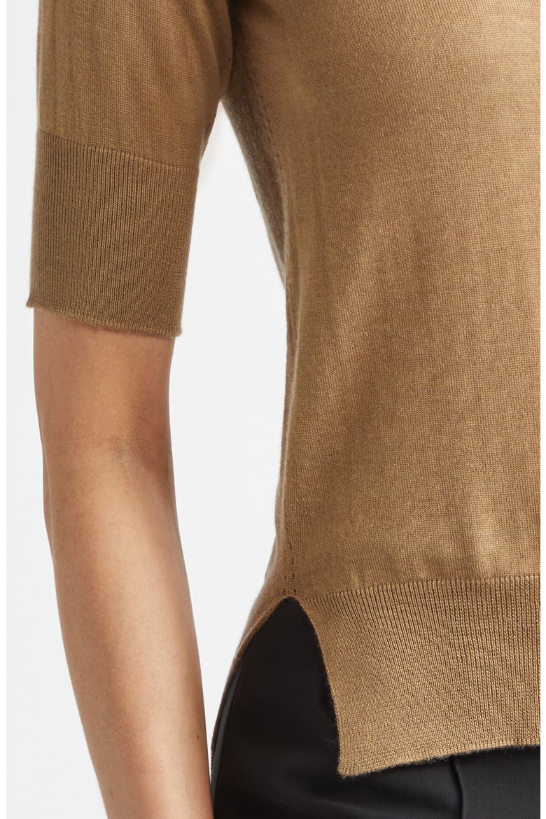 Fine Knit Short Sleeve Cashmere, Virgin Wool & Silk Sweater, Alternate, color, SAND