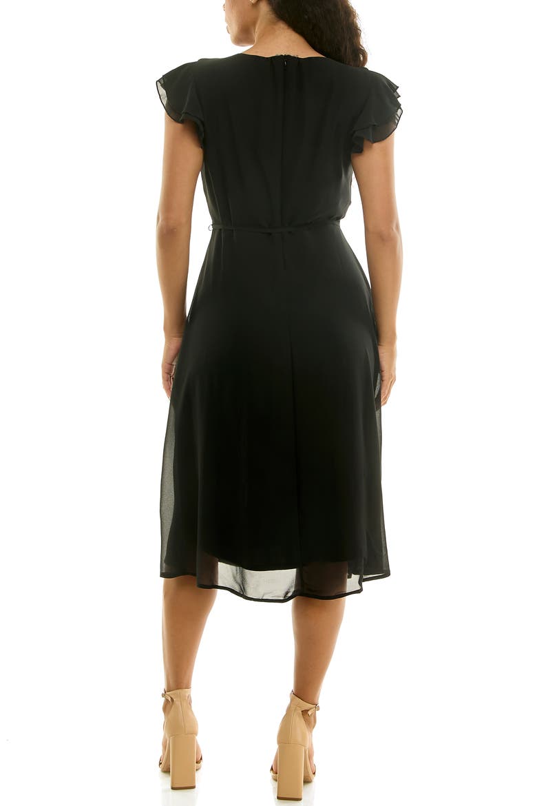 Flutter Sleeve V-Neck Dress, Alternate, color, BLACK