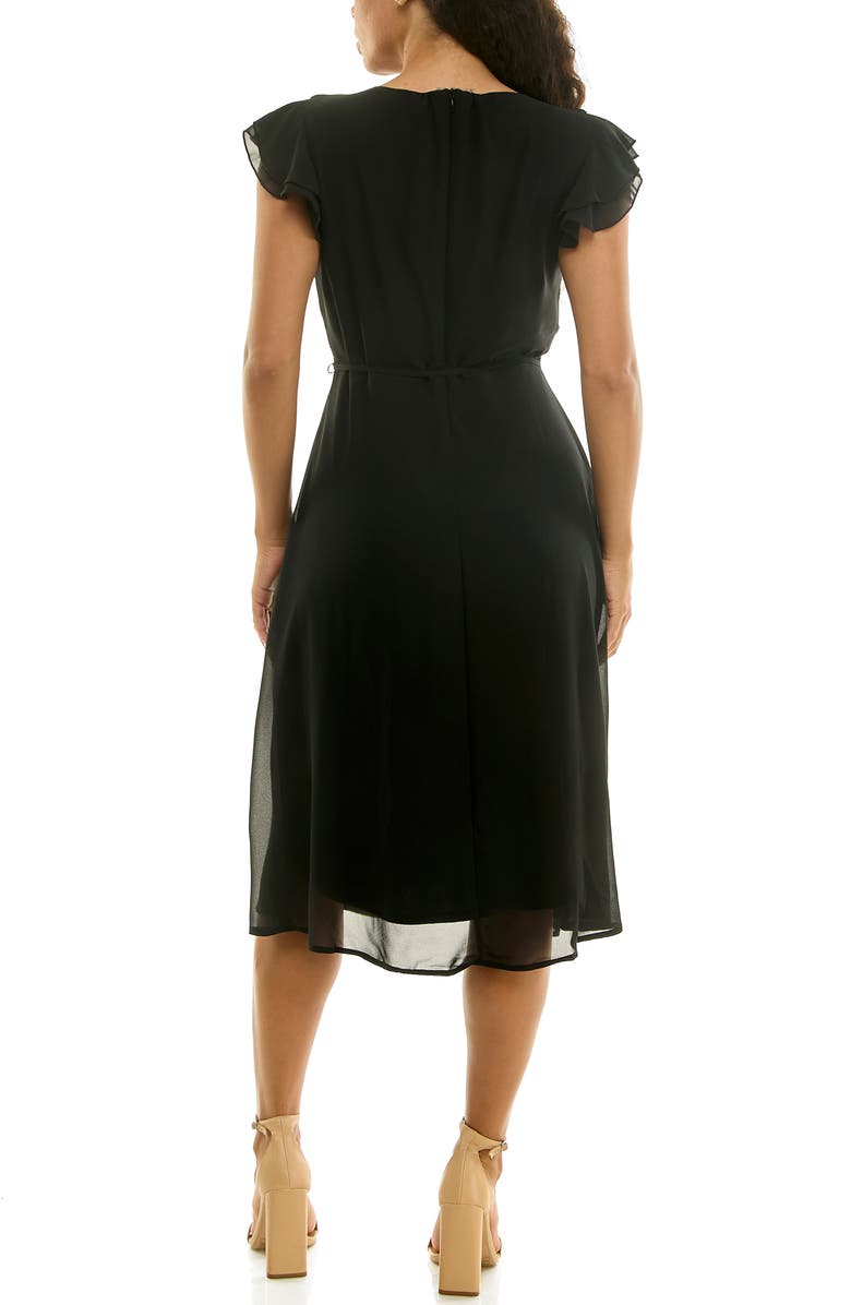 Nina Leonard Flutter Sleeve V-Neck Dress, Alternate, color, Black