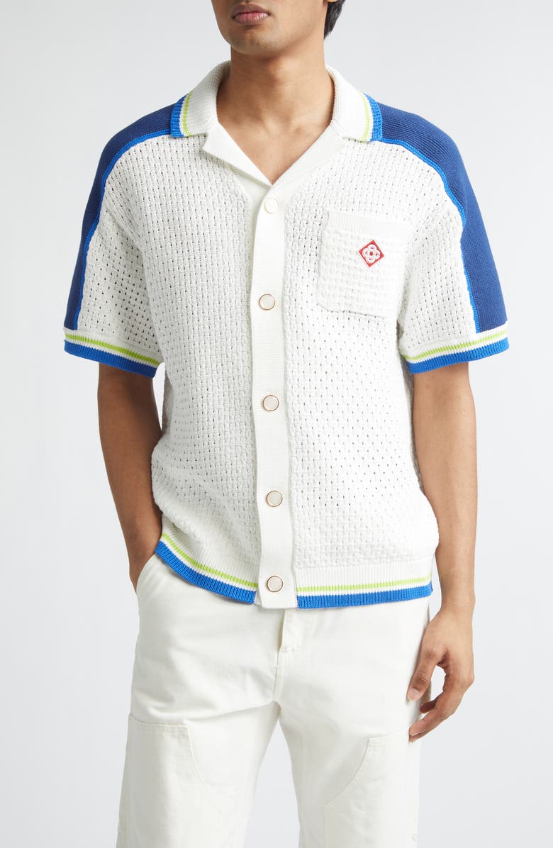 Casablanca Mixed Stitch Sweater Camp Shirt, Main, color, Cotton Blend