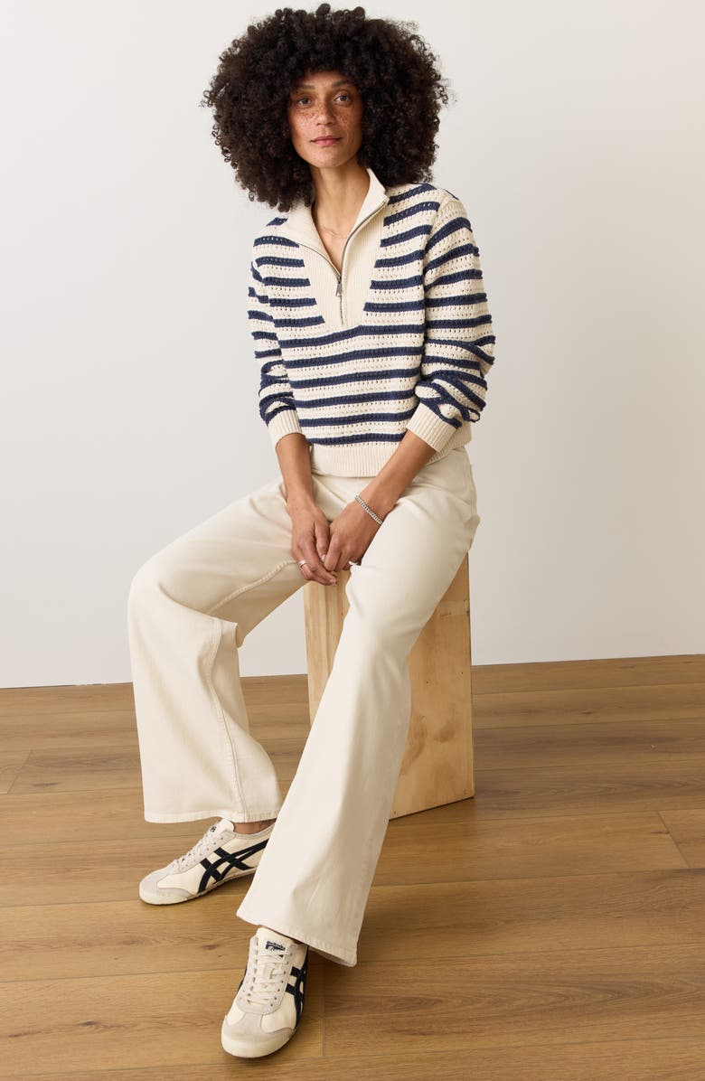 Marine Layer Stripe Open Stitch Quarter Zip Sweater, Alternate, color, Coastal Navy