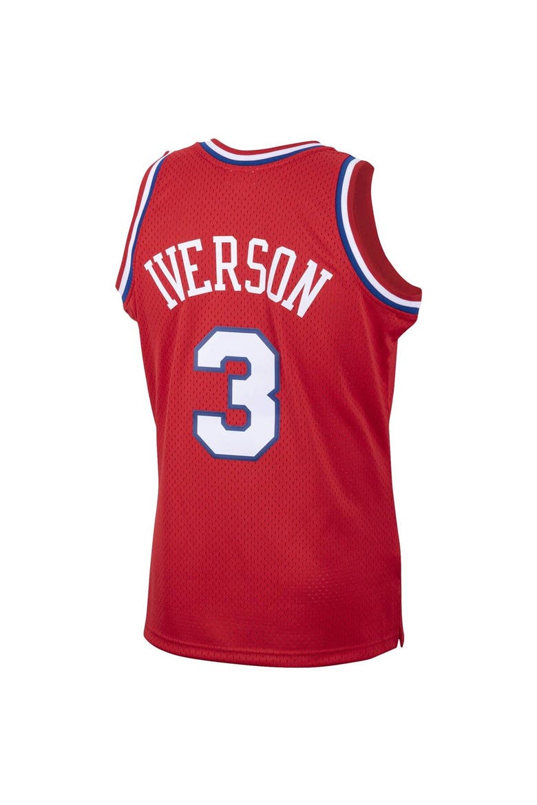 Men's Mitchell & Ness Allen Iverson Red Philadelphia 76ers 2001/02 Hardwood Classics Swingman Jersey, Alternate, color, Red
