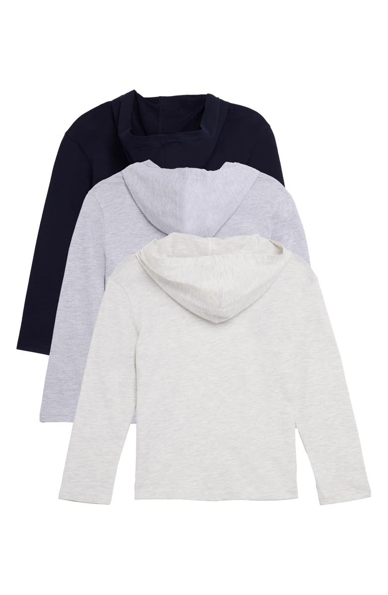 XRAY Kids' 3-Pack Hooded Long Sleeve Cotton T-Shirts, Alternate, color, Navy/Oat/Light Grey/Ivory