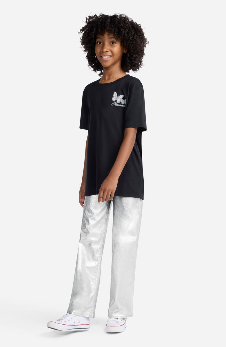 abercrombie kids Kids' Shine High Rise Wide Leg Jeans, Alternate, color, Silver Shine