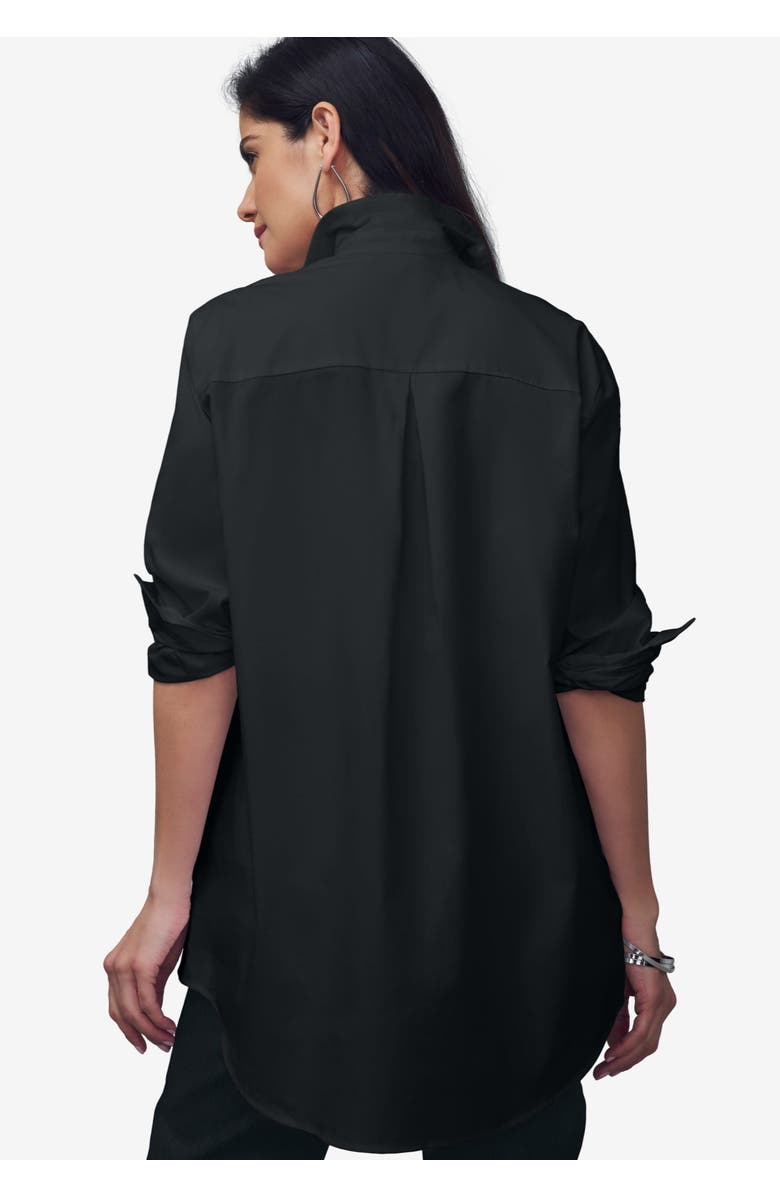 Jessica London Stretch Cotton Oversized Poplin Shirt, Alternate, color, Black