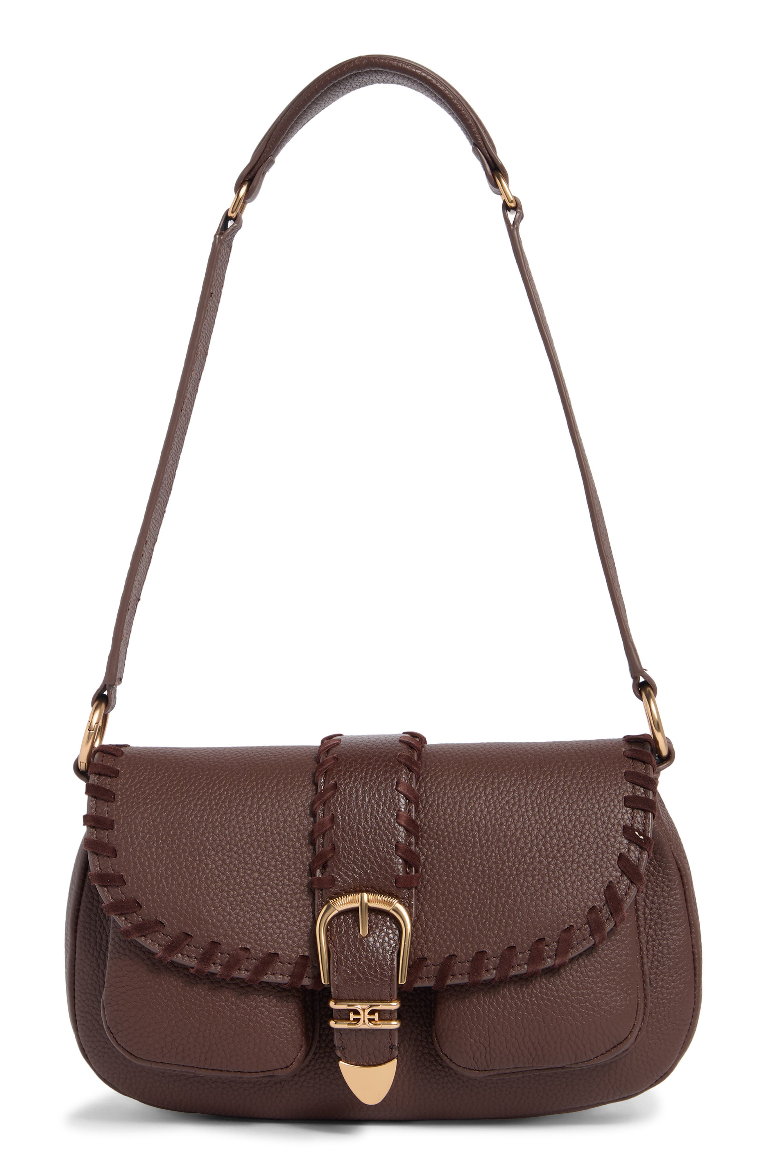 Sam Edelman Medium Rue Shoulder Bag, Main, color, Dark Brown