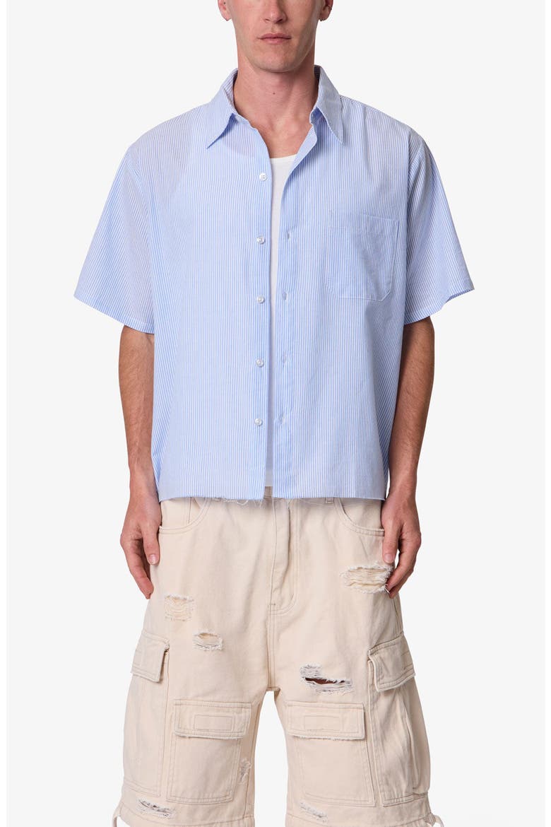 Striped Poplin Cropped Short Sleeve Shirt, Main, color, BLUE/ WHITE