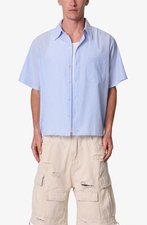 Striped Poplin Cropped Short Sleeve Shirt