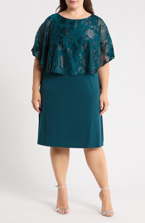Floral Burnout Cape Sheath Dress