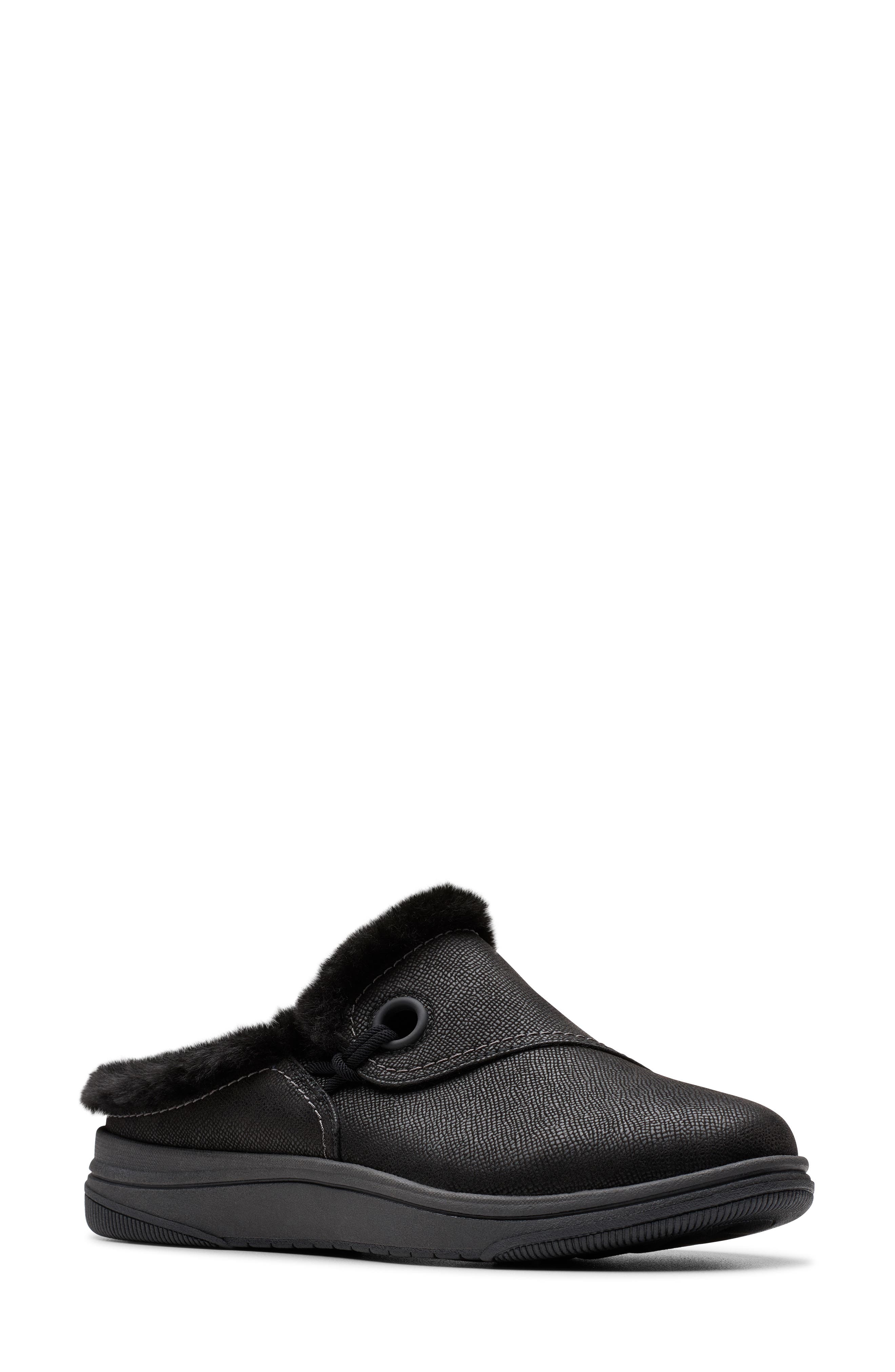 Clarks<sup>®</sup> Breeze Myth Faux Fur Lined Slipper - Wide Width Available, Main, color, Black