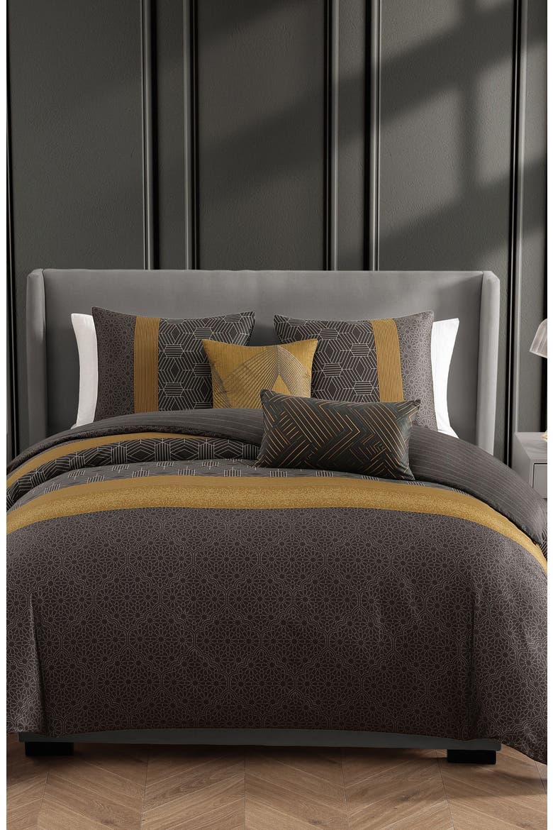 Golden Hex Reversible 5-Piece Comforter Set, Main, color, GREY
