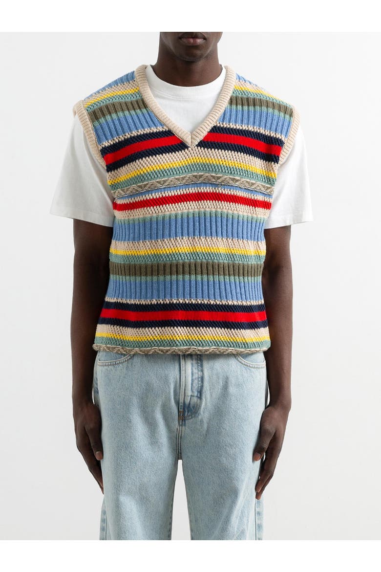 Multicolor Stripes Knitted Vest, Alternate, color, Plain Off White